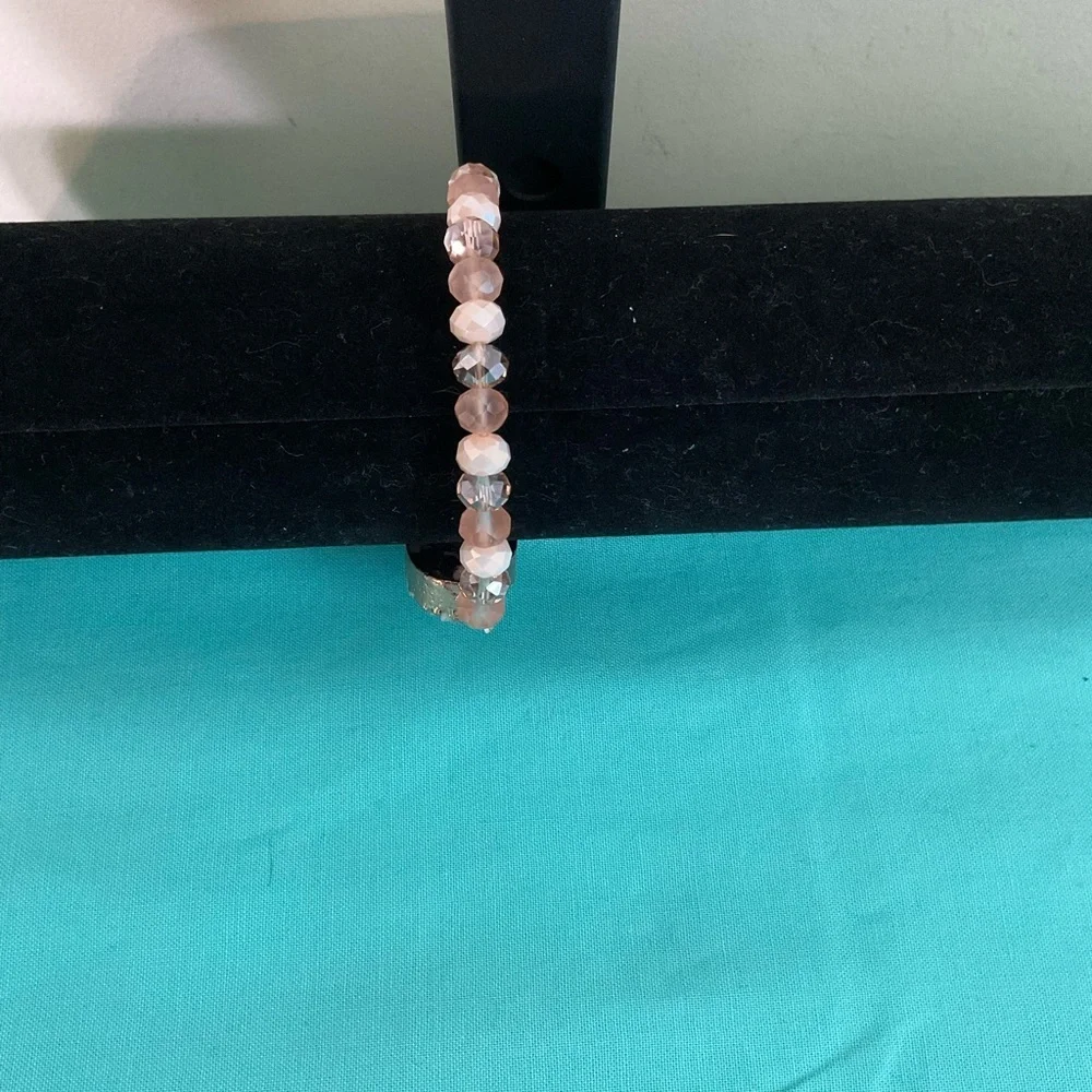 Cream and Beige Beaded Bracelet w/White Druzzy